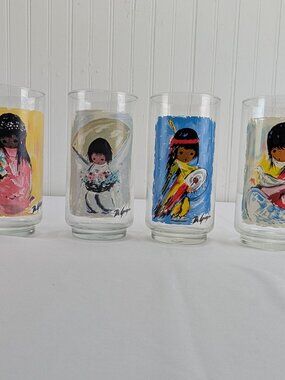 Vintage DeGrazia Drinking Glasses Set of 4 Native Art Southwestern Collectible